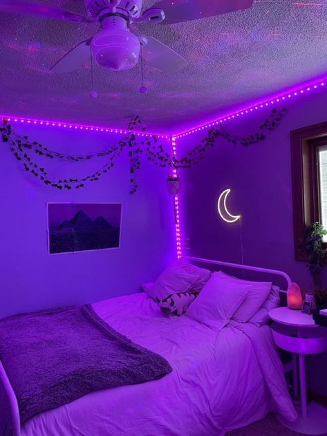 #aestheticroom #roomideas #room #homedecor #roomideas #aesthetics #roomaesthetics #lightsaesthetic #lightaesthetics #lights Purple Room Decor, Purple Room, Neon Bedroom, Cool Room Designs, Aesthetic Bedroom Ideas, Luxury Room Bedroom, Neon Room, Bedroom Decor For Teen Girls, Purple Rooms