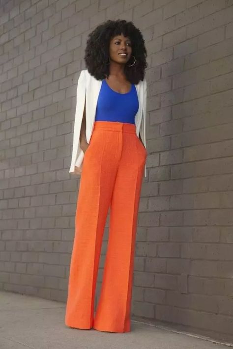 Bodysuit Outfit Summer, High Waisted Palazzo Pants, Style Pantry, Color Blocking Outfits, Orange Pants, Body Suit Outfits, Work Attire, High Waisted Trousers, Work Fashion