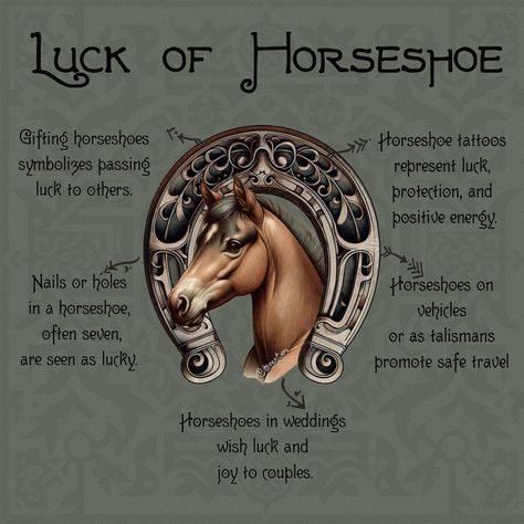 • Horseshoes symbolize good luck, protection from evil, and spiritual well-being across many cultures. • Traditionally placed above doorways, horseshoes are believed to ward off evil spirits. • The open-end-up positioning of horseshoes acts to hold and accumulate good luck. • In some cultures, finding a horseshoe is considered a sign of upcoming good fortune. • Iron, the material most horseshoes are made from, is thought to deter evil spirits in folklore. • Horseshoes are often associated wit... Animal Omens, Good Luck Charms Symbols, Animals Symbolism, Magical Symbols, Ward Off Evil Spirits, Horseshoe Crafts Projects, Good Luck Horseshoe, Animal Meanings, Protection From Evil