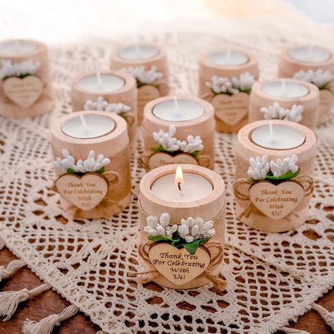 ❤Handmade With Love: Each wooden candle holder is a party favor handcrafted with love by the team at Ju's Favors. ❤Great for Many Occasions:These personalized tealight candle holders are great for bridal showers, baby shower decorations, boho wedding party favors, birthday party thank you gifts bulk, unique christening gifts, table centerpieces decorations. ❤Set Contents:10 wooden candle holders decorated with fresh flowers, wooden heart card and a tealight, 10 handwritten personalized labels. Guest Favors, Handmade Favors, Table Centerpiece Decorations, Gifts For Guests, Candle Wedding Favors, Candle Holders Wedding, Wooden Candle Holders, Candle Favors, Wedding Favors For Guests