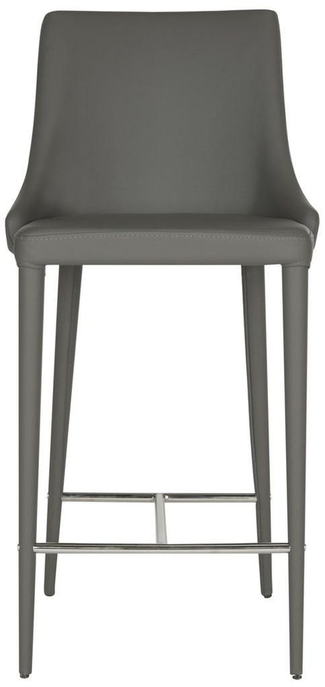 Safavieh Furniture FOX2017H-SET2 - Posh perch. Counter service has never been more chic thanks to these designer-inspired grey leather counter stools. Refined and defined, the sleek grey sto Chrome Bar Stools, Transitional Bar Stools, Safavieh Furniture, Craft Iron, Contemporary Seating, Black Console Table, Rattan Headboard, Contemporary Nightstand, Leather Counter Stools