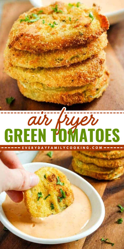 Add these Air Fryer Green Tomatoes to your summer snack ideas! This fried tomato recipe has a crunchy texture with a juicy inside. Pin this easy summer recipe! Fryer Green Tomatoes, Air Fryer Green Tomatoes, Air Fryer Fried Green Tomatoes, Fried Green Tomatoes Recipe Easy, Fast Appetizers, Fried Green Tomatoes Recipe, Green Tomato Recipes, The Best Air Fryer, Fried Tomatoes