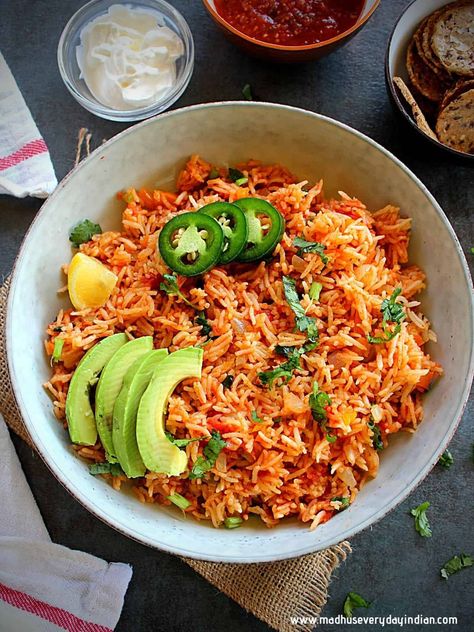 Instant Pot Spanish Rice with Salsa | Madhu's Everyday Indian Spanish Rice Recipe With Salsa, Spanish Rice With Salsa, Rice With Salsa, Recipe With Salsa, Instant Pot Spanish Rice, Salsa Rice, Rice Instant Pot, Spanish Rice Easy, Spanish Rice Recipe