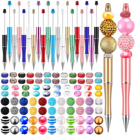 PRICES MAY VARY. Large Combination Set: you will receive 20 pcs of DIY beaded pens in 10 different colors, 44 pcs large hole spacer beads, and 44 pcs bubblegum beads; The rich quantity and styles are enough to meet your different using and replacement demands Reliable Material: our portable multicolor ballpoint pen is mainly made of reliable plastic material, writing smoothly, not easy to leak ink; The beaded pen is easy to carry, not easy to break, and can serve you for a long time Suitable Siz Bead Pens, Pen Craft, Cute Pens, Beadable Products, Elegant Color, Bubblegum Beads, Beads Diy, Ballpoint Pens, Pen Sets