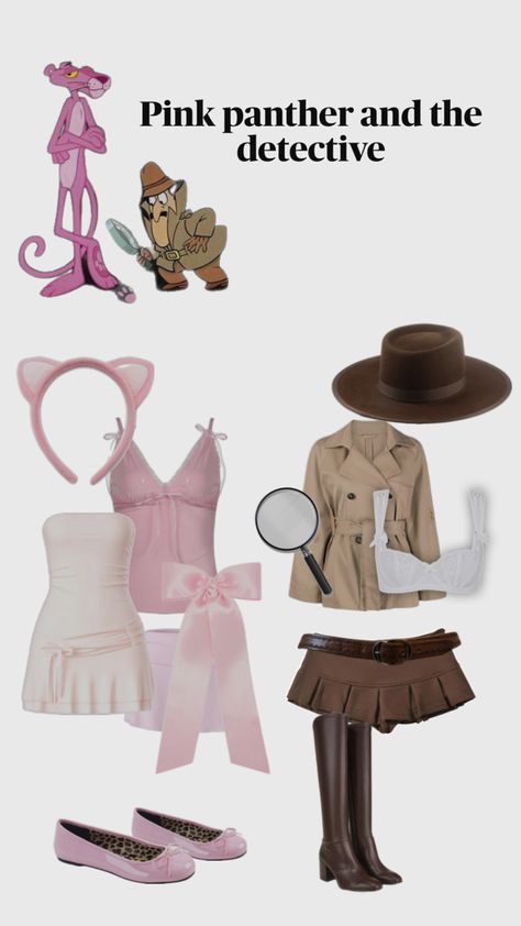 Pink Panther Detective Costume, Pink Panther And Detective Costume, Pink Panther Costume, Different Halloween Costumes, Detective Costume, Senior 25, Halloween Duos, Coquette Halloween, Classy Halloween Costumes