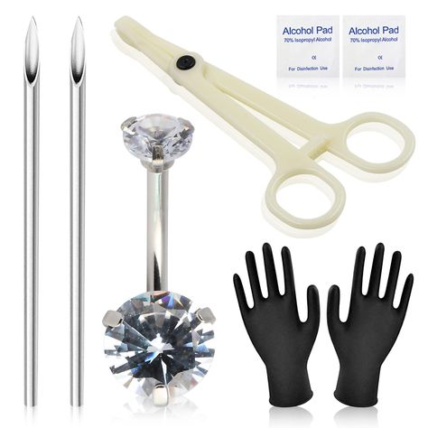 PRICES MAY VARY. [BELLY BUTTON PIERCING KIT] - Each Navel piercing kit includes 2pcs 14G disposable piercing needles, 1pcs piercing clamp, 1pcs belly button piercing jewelry, a pair of disposable gloves. The belly button ring is 16mm/14 gauge, double-headed zircon design, ball size: 5mm/8mm; [GREAT MATERIAL] - The piercing needles and piercing jewelry are made of 316L stainless steel, nickel&lead free, high polished surface, solid and durable. The piercing clamp is made of high quality plastic. Piercing Tools, Studs Piercing, Piercing Needles, Belly Button Piercing Jewelry, Belly Piercing Jewelry, Piercing Kit, Button Piercing, Navel Ring, Disposable Gloves