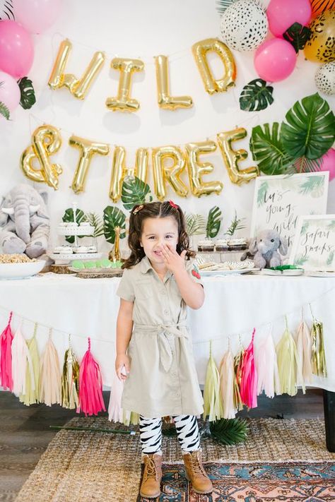 How fun is this jungle theme Wild + Three birthday party for a three year old! What a fun way to celebrate a third birthday!  #projectnursery #kidsparty #jungle Three Birthday Party, 3rd Birthday Party For Girls, School Pizza, Third Birthday Girl, Girls 3rd Birthday, Wild Birthday Party, Girls Birthday Party Themes, Zoo Birthday, 3rd Birthday Party