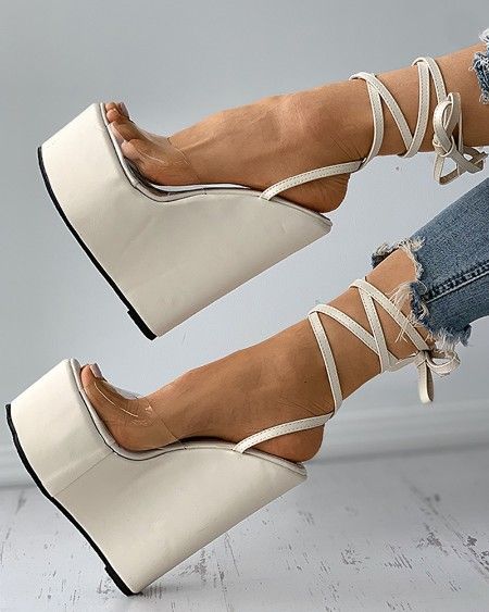 Women’s Fashion Wedges Online Shopping – Chic Me Lace Up Wedge Sandals, Fashion Shoes Heels, Cute Shoes Heels, Shoes Heels Classy, Wedges Sandals, Lace Up Wedges, Fancy Shoes, Cute Heels, Sandals White