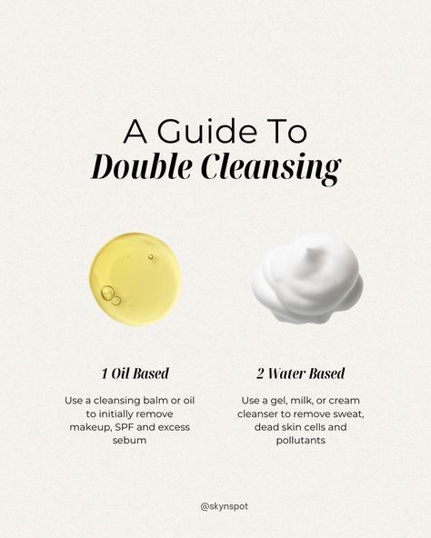 Have you ever heard of double cleansing? If not, it's time to learn about this game-changing technique! Double cleansing is a two-step cleansing method that helps remove all impurities from your skin, including makeup, sunscreen, and pollutants. The first step involves using an oil-based cleanser to dissolve and remove any makeup or oil-based impurities from your skin. The second step involves using a water-based cleanser to remove any remaining impurities and leave your skin feeling refresh... Good Oil Based Cleansers, Best Water Based Cleanser, How To Use Cleansing Balm, Double Cleansing Benefits, How To Double Cleanse, Best Oil Based Cleanser, Double Cleanse Skin Care, Aesthetician School, Water Based Cleanser