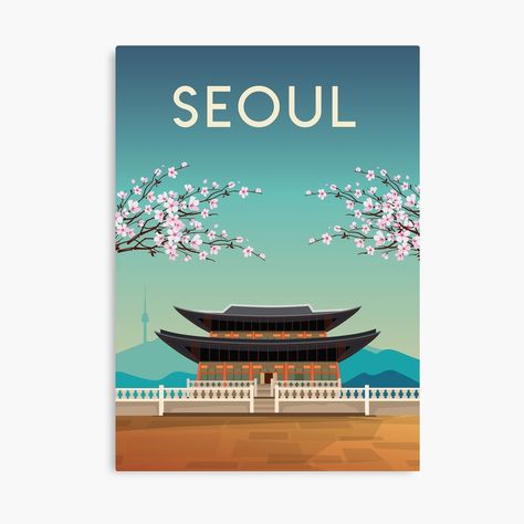 Get my art printed on awesome products. Support me at Redbubble #RBandME: https://www.redbubble.com/i/canvas-print/Seoul-Korea-south-Korea-travel-poster-by-Caravanstudio/119483567.5Y5V7?asc=u Seoul Travel Poster, Korea Poster Design, Korea Graphic Design, Seoul Illustration, Seoul Poster, Korea Poster, Korean Poster, Travel Korea, Korean Illustration