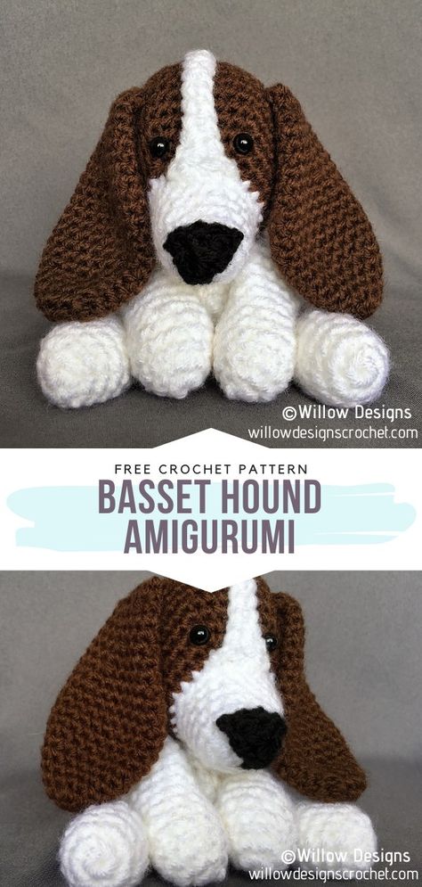 Basset Hound Amigurumi Free Crochet Pattern The author of this design is the real master of amigurumi dogs! You should certainly check them all out as they are out-of-this-world adorable. Just look at this Basset with its sweet face and deep black eyes. Our hearts have melted! #amigurumi #amigurumidog #crochetdog #freecrochetpattern Free Crochet Toy Patterns Amigurumi, Crochet Hound Dog Free Pattern, Argurami Free Pattern, Basset Hound Crochet Pattern Free, Dog Themed Crochet, Crochet Stuffed Dog Free Patterns, Basset Hound Crochet Pattern, Crochet Shadow The Hedgehog Pattern Free, Crochet Eyes Free Pattern Amigurumi