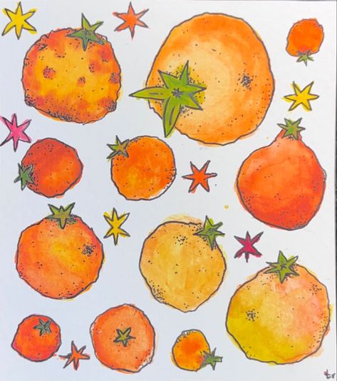 citrus ! Orange Doodle Aesthetic, Sliced Orange Drawing, Orange Art Prints, Orange Simple Drawing, Drawing Of An Orange, Orange Half Tattoo, Orange Slice Art, Orange Scrapbook Aesthetic, Birthday Cartoons Funny