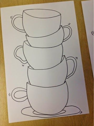 Color It Like you MEAN it!: Stacked teacups, using a sticky note to keep the cups to the same width. Maybe a sub plan Stacked Teacups, Tea Cup Art, Coffee Cup Art, Výtvarné Reference, Cup Art, Lukisan Cat Air, 자수 디자인, The Cup, Sticky Note