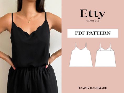 Etty Camisole, Camisole Sewing Pattern, Linen Shirt Pattern, Luxe Outfit, Camisole Pattern, Sewing Blouses, Sewing Tops, Sewing Shirts, Free Pdf Sewing Patterns