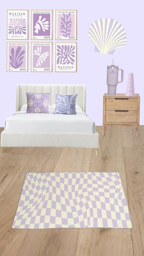 purple preppy bedroom! 💜 #purple #bedroom #preppy #rug #stanley #candle #skincare #bed #slayyy #aesthetic Purple Preppy Bedroom, Purple Bedroom Ideas For Teens, Lavender Room Aesthetic, Preppy Rug, Bedroom Preppy, School Bedroom, Purple Preppy, Preppy Bedroom Decor, Lavender Room