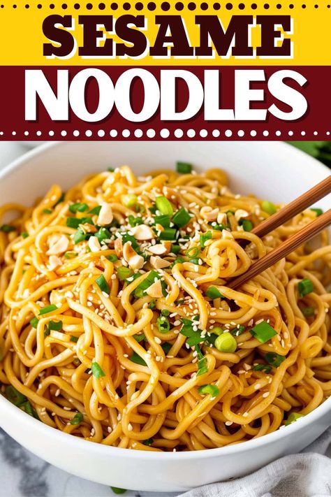 These easy sesame noodles bring the takeout into your own kitchen! Made with sesame paste, peanut butter, soy sauce, and more, they're so irresistible. Easy Sesame Noodles, Soy Sauce Noodles, Sesame Noodles Recipe, Sesame Paste, Asian Noodle Recipes, Noodle Recipes Easy, Sesame Noodles, Ramen Noodle Recipes, Sesame Sauce