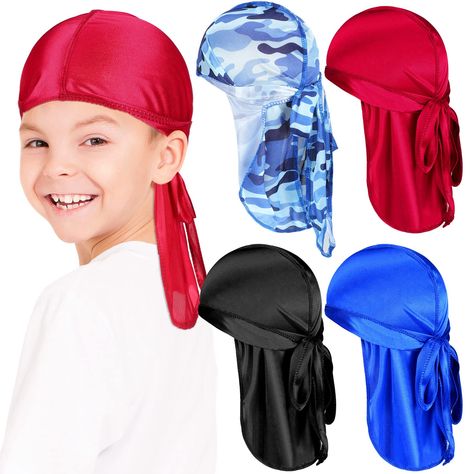 PRICES MAY VARY. Ample to Use: you will get 4 pieces of toddler durags for boys girls, available in various colors, including black, burgundy, blue and camouflage blue, sufficient quantity and multiple color choices can meet your child's daily wear, you can also share with family and friends Quality Material: our baby durag is made of polyester, very soft and lightweight, smooth texture brings you a silk like touch feeling, skin friendly and reliable, comfortable to wear, which can be applied wi Blue Camouflage, Long Tail, Boy Hairstyles, Head Wrap, Multiple Color, Smooth Texture, Wide Straps, Baby Wearing