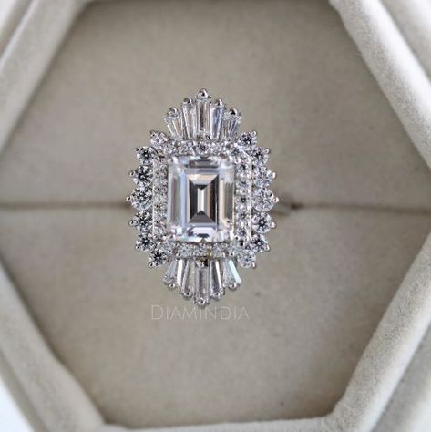 Starburst Moissanite Ring,  2 Carat Emerald Cut Diamond Halo Engagement Ring, Gatsby Ring, starburst ring, moissanite ring, gold moissanite ring, ballerina ring, gatsby ring, Starburst Engagement Ring, Starburst Moissanite Ring, 2 carat moissanite, 2 carat diamond ring, emerald cut ring, emerald moissanite, halo diamond ring, halo engagement ring, vintage diamond ring, unique diamond ring, art deco ring, sterling silver ring, 14k white gold ring, Starburst Engagement Ring, Gold Starburst, Moissanite Engagement Ring Halo, Emerald Cut Engagement, Emerald Cut Diamond, Diamond Wedding Ring, Halo Engagement Rings, Halo Diamond Engagement Ring, Diamond Cluster Ring