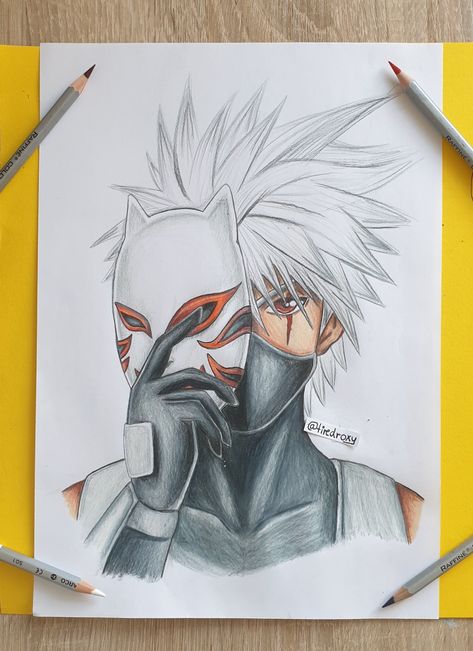 Dark Anime Drawing Sketches, Kakashi Pencil Sketch, Kakashi Drawing Pencil, Amine Drawings, Kakashi Drawing, Kakashi Anime, Joshua Garcia, African Kimono, Anime Fanart Drawing