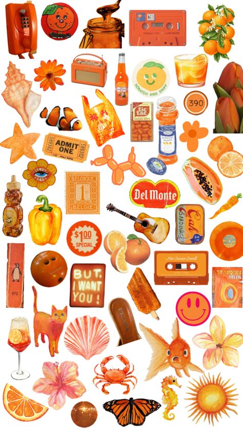 Orange Journal Stickers, Orange Stickers Aesthetic Printable, Orange Scrapbook Paper, Orange Doodle, Prints Sticker, Widget Iphone, Ipad Notes, Collage Pics, Collage Pieces