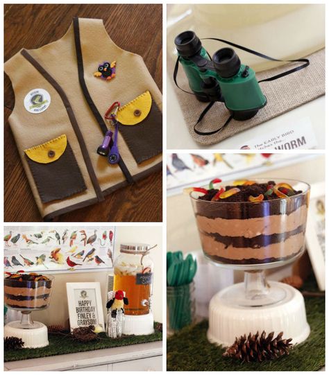 Bird Watching Nature Themed Birthday Party via Kara's Party Ideas | KarasPartyIdeas.com (2) Nature Party Ideas, 3rd Birthday Party Theme Ideas, Dirt Pudding Dessert, Nature Themed Birthday Party, Nature Themed Birthday, Natural Birthday Party, Bird Theme Parties, Explorer Birthday Party, Camping Theme Birthday Party