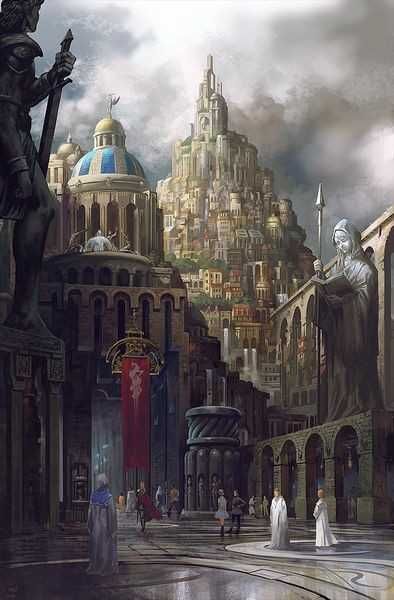 Epic Fantasy Landscapes - Imgur Rich Fantasy City, Fantasy Greek City, Medieval Steampunk City, Dnd Architecture, Fantasy Kingdom Cities, Capital Cities, Games Design, Jaime Lannister, Rpg Map