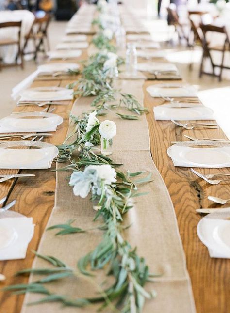 Branches Wedding Decor, Burlap Wedding Table, Wedding Table Garland, Olive Branch Wedding, Rustic Burlap Wedding, Unique Wedding Centerpieces, Rustic Table Runners, Table Garland, Deco Champetre