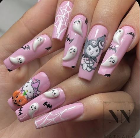 Nails Hello Kitty Halloween, Sanrio Halloween Nails, Hello Kitty Halloween Nails, Nail Competition, Dance Nails, Horror Nails, Holloween Nails, Kitty Nails, Nail Decor