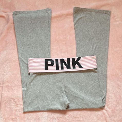 (Repop) Victoria’s Secret PINK Originals Fold-Over... - Depop Pink Victoria Secret Outfit, Pink Fold Over Leggings, Flare Outfits, Thrift Manifestation, Fold Over Leggings, Thrift Wishlist, Fold Over Yoga Pants, Coquette Clothes, Victoria Secret Pink Yoga Pants