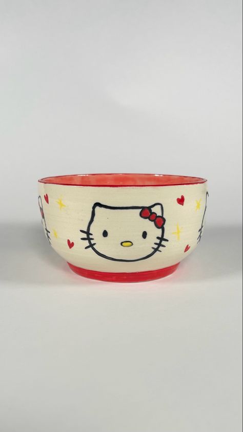 Hello Kitty Ideas, Bowl Painting, Hello Kitty Ceramic, Kitty Ideas, Pinch Bowls, Pinch Pot, Clay Bowl, Pink Hello Kitty, Pinch Pots