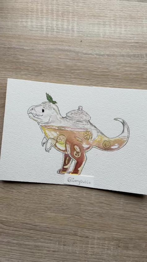 Reply to @aden_eventing perhaps a sweet tea rex? I made a special clear sticker for this one🥰 what’s next?! #Totinos425 #dinosaur #ivoryowl #tearex #watercolor Plant Animals Art, Tea Rex Drawing, Food Animals Art, Plant Animals Drawing, Ivoryowl Animals, Cute Dinosaur Drawing, Ivory Owl, Tea Rex, Cute Paintings