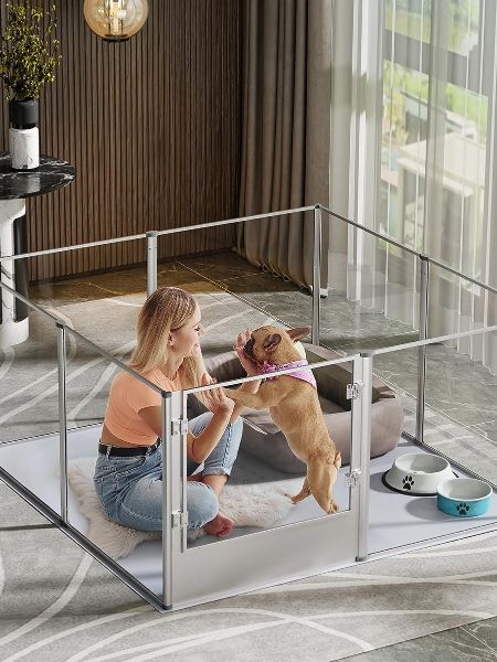 BingoPaw Dog Fence Playpen Kennel: Indoor Pet Clear Exercise Play Pen Whelping Box with Waterproof Pad - Heavy Duty Large Pet Acrylic Fencing Crate with Door by Metal Frame for Puppy Small Animals Fence For Dogs, Dog Whelping Box, Whelping Box, Pet Fence, Pet Enclosure, Dog Pen, Pet Playpen, Dog Playpen, Animal Pen