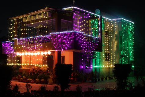 Diwali Lights Decoration House Exterior Diy, Diwali Lights Decoration, Diwali Lights Decoration House, House Lighting Outdoor, Houses Exterior, Fancy Bedroom, Diwali Photography, Lights Decoration, Diwali Lights