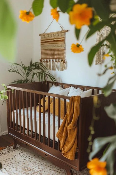 Creating Cozy Charm: Dark Brown Crib Nursery Ideas Dark Brown Crib Nursery, Dark Brown Crib, Brown Crib Nursery, Dark Wood Nursery, Brown Crib, Brown Nursery, Baby Nursery Wall Decor, Wood Crib, Crib Nursery