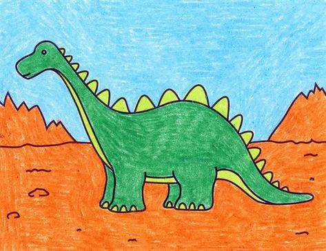 How to Draw an Easy Dinosaur · Step by Step Drawing Lesson for Kids Dinosaur Tutorial, Easy Dinosaur Drawing, Draw A Dinosaur, Drawing Lessons For Kids, Dinosaur Drawing, Directed Drawing, Drawing Lesson, Cartoon Fish, Dinosaur Coloring Pages