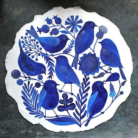 Blog Art, Blue Birds, Blue Pottery, Plate Art, Bird Illustration, Pottery Designs, Watercolor Bird, Pottery Painting, Porcelain Painting