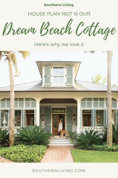 Bahamian Beach House, Southern Beach House Exterior, Tropical Cottage Exterior, Southern Living Coastal House Plans, Beach House With Wrap Around Porch, Florida Beach Cottage Exterior, Small Coastal Homes Exterior, Southern Coastal Homes Exterior, Beach Cottage Plans Coastal Homes