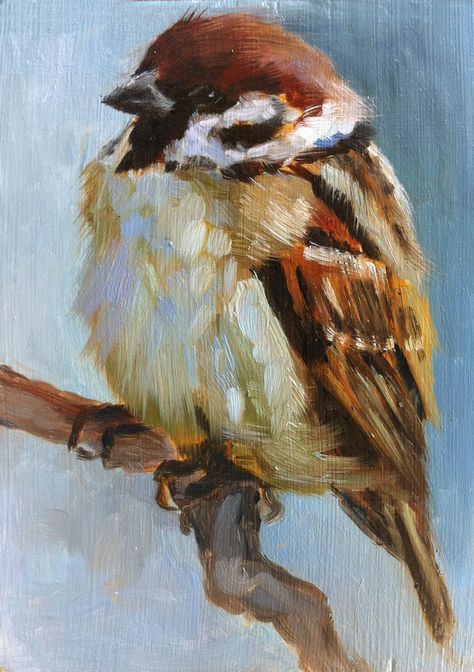 Sparrow Painting, Baby Sparrow, Bird Painting Acrylic, Bird Paintings On Canvas, Kunst Inspo, Desen Realist, Seni Cat Air, Bird Pictures, Bird Drawings