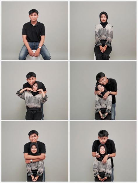 Self Photoshoot Couple, Self Studio Photoshoot Ideas Couple, Selfphoto Studio Ideas, Gaya Foto Couple Studio, Outfit Foto Studio, Foto Studio Couple Casual, Photo Box Couple, Photo Box Couple Pose, Photobox Ideas Pose Couple