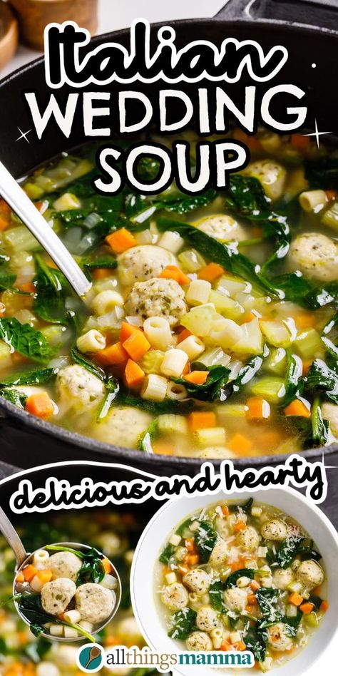 Crockpot Italian Wedding Soup, Italian Wedding Soup Authentic, Easy Italian Wedding Soup, Beef And Pork Meatballs, Italian Wedding Soup Recipe, Tasty Meatballs, Healthy Italian, Wedding Soup, Italian Soup