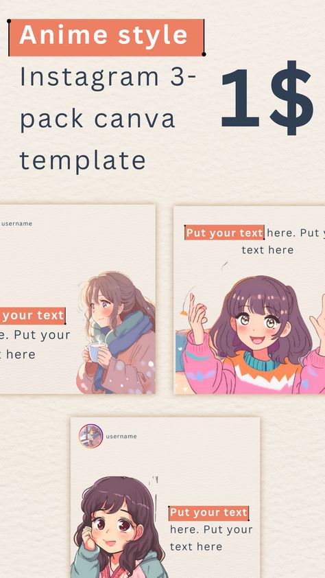 Elevate your Instagram feed with these stunning anime-inspired templates, designed to captivate your audience with vibrant visuals and an artistic edge! Perfect for creators, influencers, and businesses who want to stand out in style.  3 Fully Customizable Templates: Easily edit text, colors, and images in Canva to suit your unique brand.  Optimized for Instagram: Sized perfectly for posts that grab attention and boost engagement. Instagram Canva, Style Instagram, Edit Text, Instagram Post Template, Anime Inspired, Post Templates, Canva Template, Anime Style, Instagram Fashion