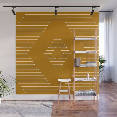 Yellow Wall Mural, Mustard Yellow Walls, Japandi Decor, Landscape Art Prints, Terracotta Wall, Salon Suites, Yellow Wall, Orange Walls, Removable Wall Murals