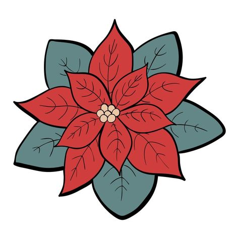 Poinsettia Drawing Simple, Poinsettia Doodle, Poinsettia Illustration, Flower Doodle, Background Winter, Cute Vector, Vector Christmas, Ornament Ideas, Winter Flowers