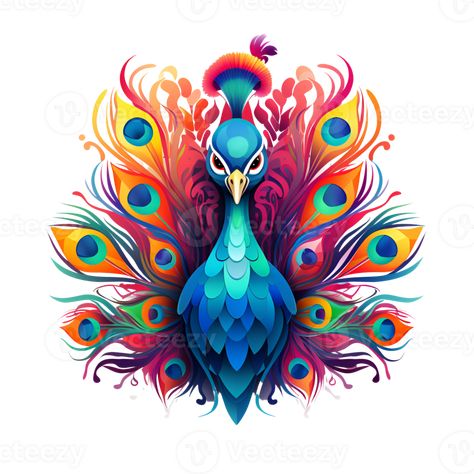 Peacock Artistic Style Drawing Painting Cartoon Style Illustration No Background Perfect for Print on Demand Merchandise AI Generative Peacocks Drawings, December Photoshoot, Peacock Illustration, Peacock Vector, Peacock Artwork, Peacock Drawing, Painted Handbag, Peacock Tattoo, Peacock Pictures