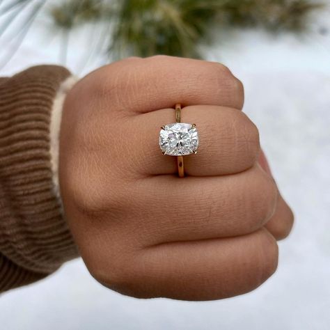 THE TRUE GEM on Instagram: “#TheElleSolitaire with a 9x7.5mm Modern Cushion #TrueGemMoissanite center (2.50ct diamond equivalent) 💎 Set in #recycled…” Modern Cushions, Elongated Cushion, Cushion Engagement Ring, Video Footage, Solitaire Engagement, Solitaire Engagement Ring, Stacking Rings, Lab Grown, Lab Grown Diamonds