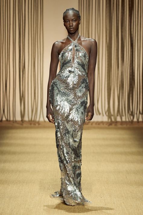 Roberto Cavalli Spring 2025 Ready-to-Wear Fashion Show | Vogue Fashion Mfs, Couture Editorial, 2025 Runway, Vogue 2024, Dress Fashion Show, Anok Yai, Metallic Fashion, Modern Cinderella, Fashion 2025