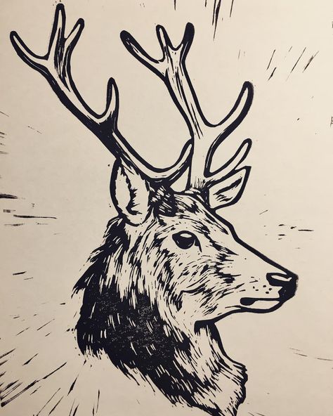 Deer Lino Print, Deer Linocut, Lino Animal, Animal Linocut, Deer Engraving, Linocut Animals, Vintage Fireworks, Art Fair Booth, Haida Art