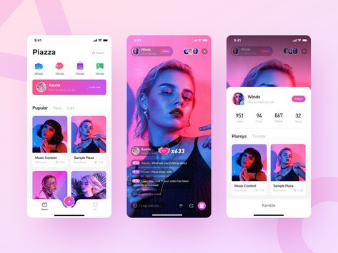 6.4 A live-streaming app by Wind on Dribbble Social App Design, Live Streaming App, Ui Design Mobile, Event App, Android App Design, Live App, App Interface Design, App Design Inspiration, Mobile App Ui