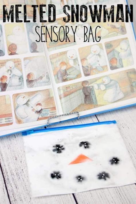 Create your own sensory bag based on the classic picture book The Snowman by Raymond Briggs. Use the melted snowman for some sensory mess free play. #sensoryplay #snowman #winteractivities #christmasactivities #storybookadvent #rainydaymum The Snowman Raymond Briggs Activities, Speech Classroom, Raymond Briggs, January Activities, Sensory Bag, Sensory Bags, Melted Snowman, Sensory Ideas, Winter Activity