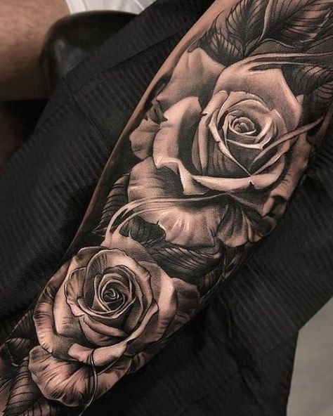 Rose Sleeve Tattoo, Rosen Tattoo Mann, Rosen Tattoo Frau, Rose Tattoo Forearm, Rose Tattoo Sleeve, Rose Sleeve, Model Tattoo, Rose Tattoos For Men, Men Tattoos Arm Sleeve